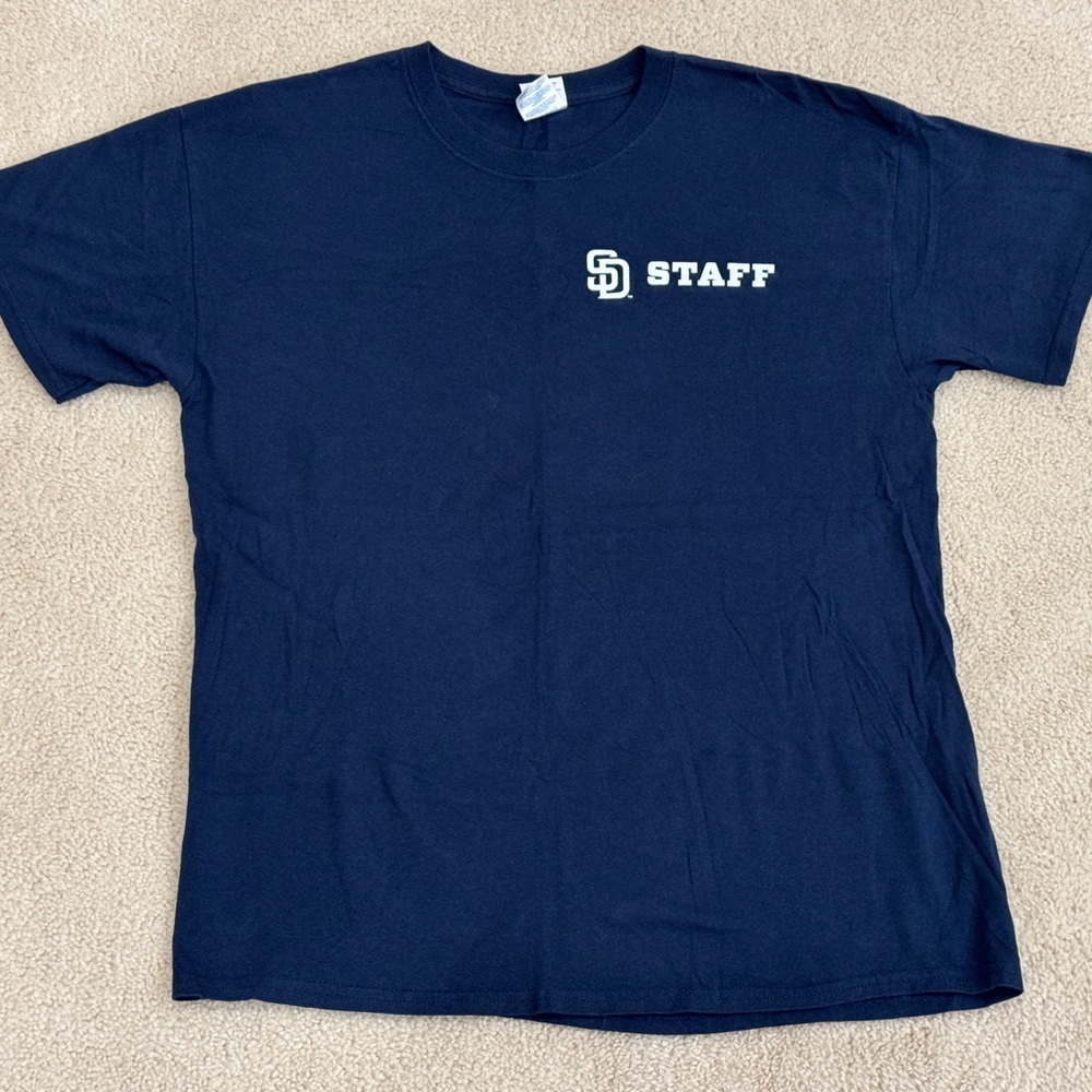 Gildan Navy Crewneck T-Shirt with White 'STAFF' Logo